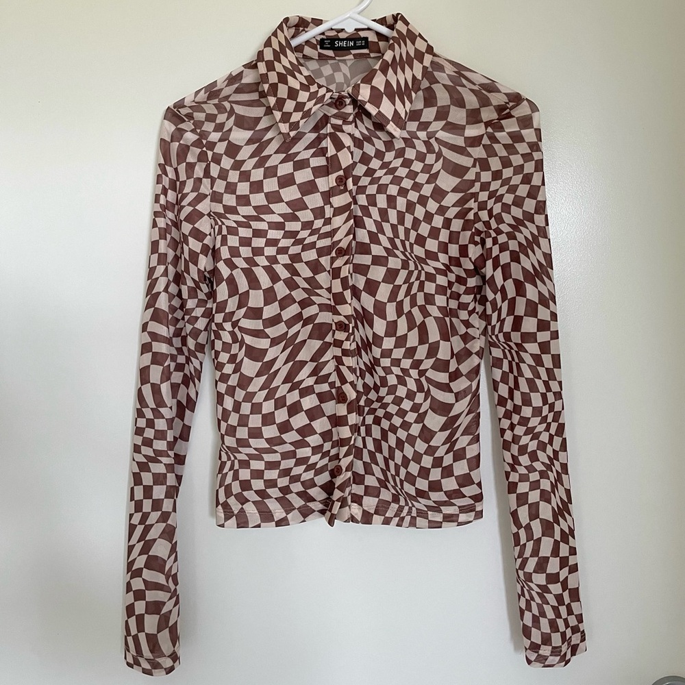 Trendy, sheer, brown, buttoned top y2k - Picture 3 of 3